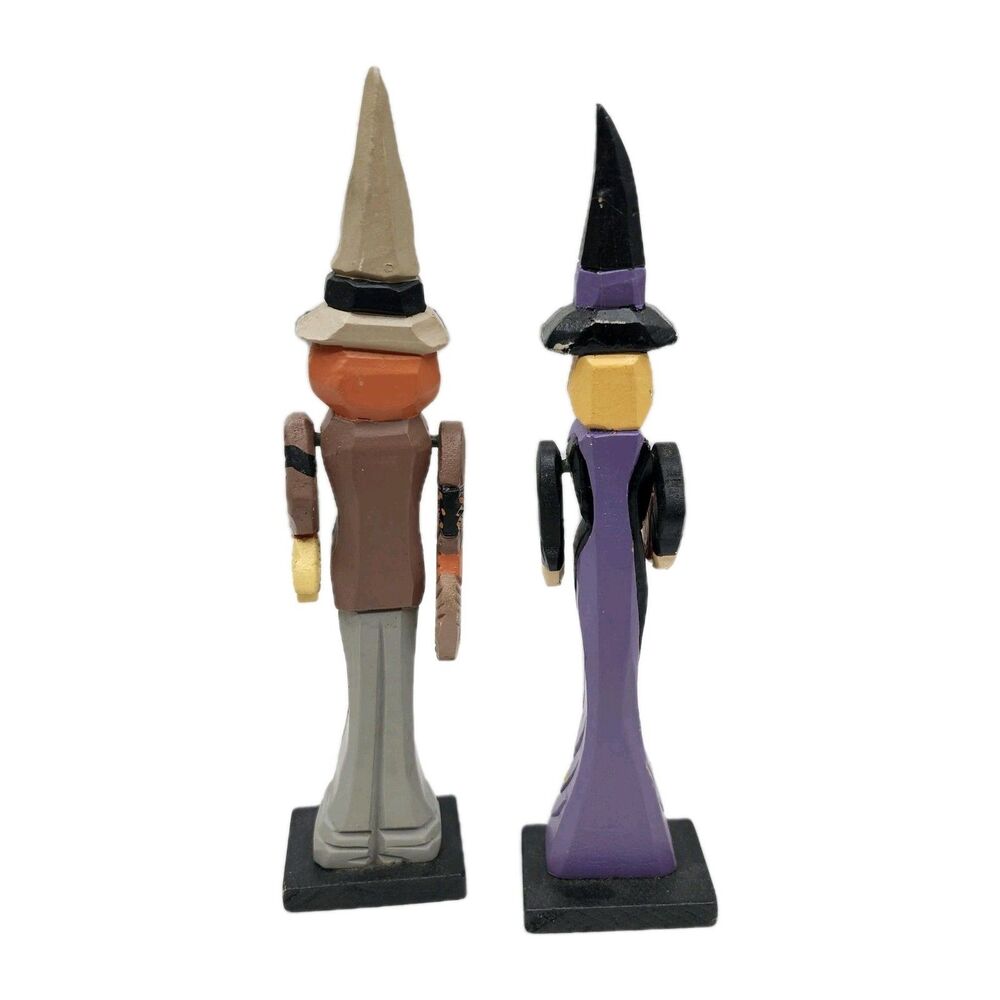 Halloween Wooden Figurines Pumpkin Scarecrow Witch approx 10.25" Moveable Arms - Picture 3 of 6